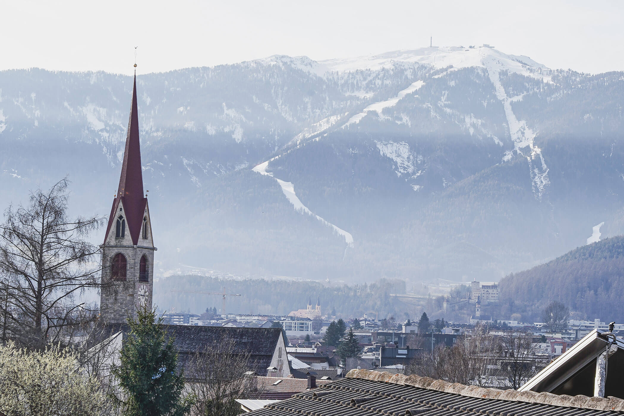 View over the roof to the church
